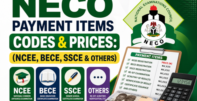 NECO Payment Items Codes & Prices: (NCEE, BECE, SSCE & Others)